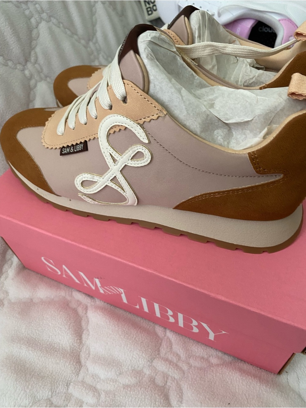Sam Edelman Pink and Tan Retro-Inspired Lace-Up Sneakers - Picture 5 of 5